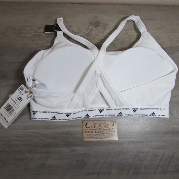 Adidas Women's LG D-DD Aeroreact Training Light Support Sports Bra White - Picture 2 of 3